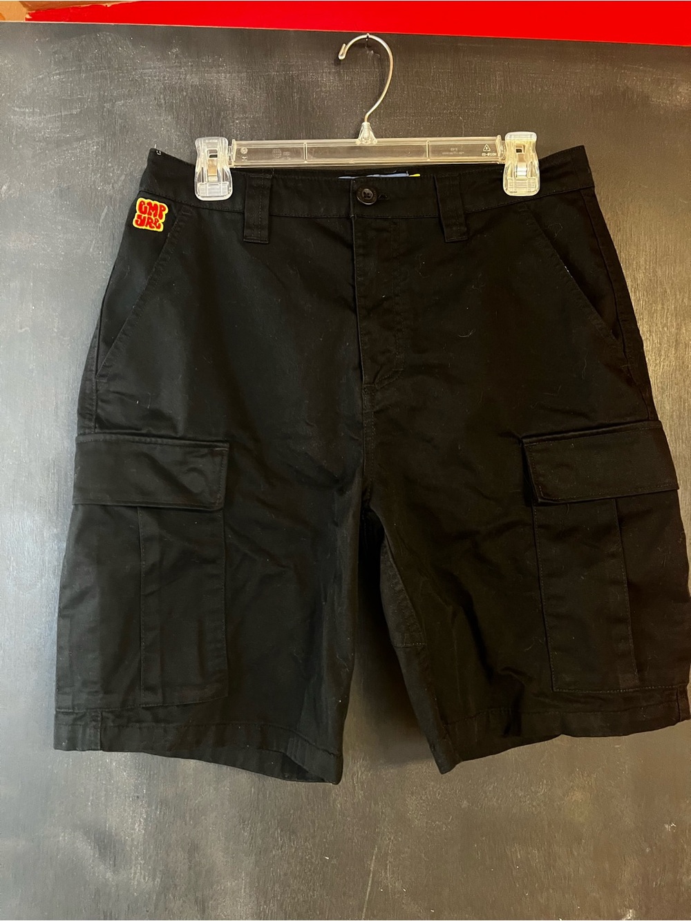 Empyre Men's Black Cargo Shorts with Patch Detail